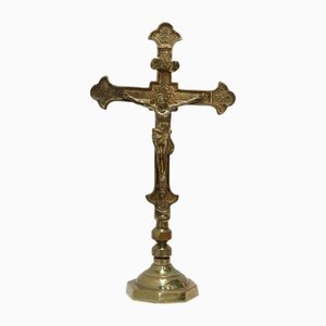 Antique French Table Crucifix in Cast Copper, 1900s