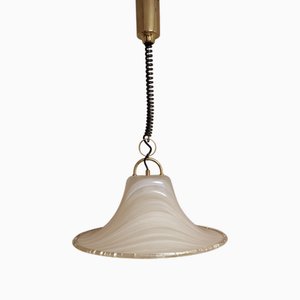 Lámpara colgante vintage de latón ajustable en altura con pantalla de plástico de Cosack Leuchten, años 70