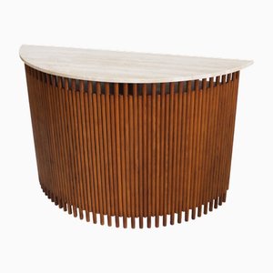 Italienischer Mid-Century Konsolentisch aus Holz & Travertin, 1960er