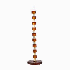 Vintage Swedish Floor Lamp in Amber Cast Glass and Brass from Nybro Armaturfabrik, 1960