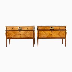 Antique Italian Yew and Cherrywood Commodes, 1700s, Set of 2