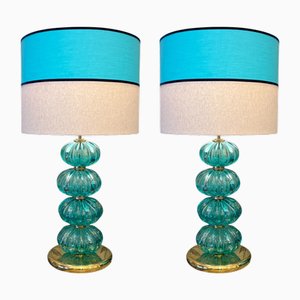 Lampes Sphères Vintage Lobes Turquoise en Verre de Murano, Set de 2