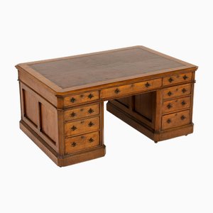 Large Antique English Oak Partners Desk, 1800s