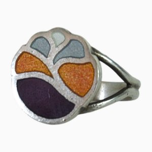Anillo de plata esterlina con esmalte de Ellen Malmer, años 70