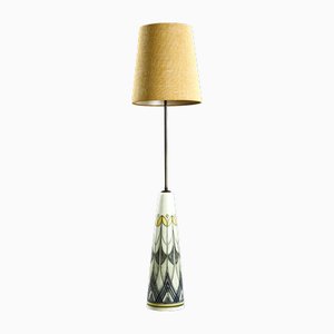 Swedish Floor Lamp in Hand Painted Ceramic and Brass by Rigmor Nielsen for Soholm, 1960