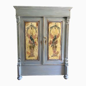 Vintage Painted Pine Wardrobe with Inlaid Chinoiserie Panels
