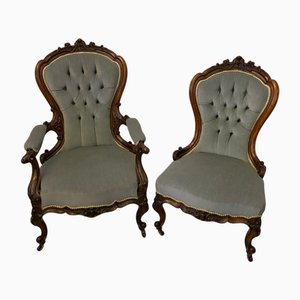 Set de Chaises Victoriennes Antiques en Noyer Sculpté, 1850