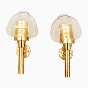 Vintage Wall Lamps in Brass and Glass by Hans Agne Jakobsson for Markaryd, 1960, Set of 2