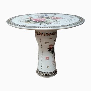 Runder Asiatischer Porzellantisch mit Blumen- und Vogeldekor, 20. Jahrhundert