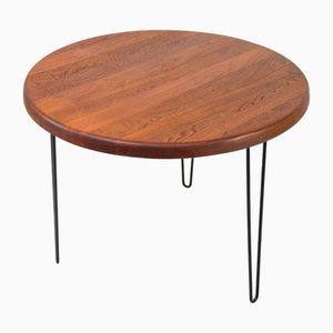 Table de Salle à Manger Ronde en Teck avec Pieds en Acier, 1970s