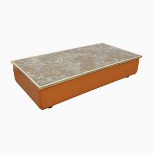 Vintage Couchtisch aus Églomisé Glas mit Chrom und Leder, 1970er
