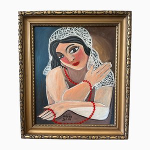 After Bela Kadar, Mid-Century Modern Composition, Oil Painting, 1950s, Framed