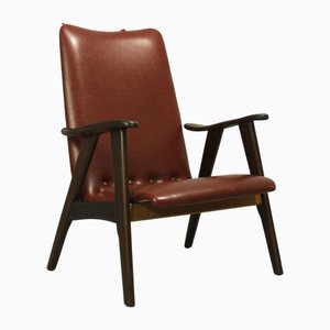 Teak and Sky Leather Lounge Chair by Louis Van Teeffelen for Wébé, 1950s