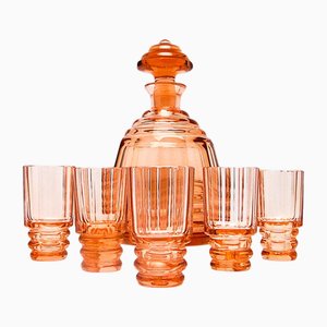 Art Deco Spirituosen Set von Moser, Tschechoslowakei, 1930er, 7er Set