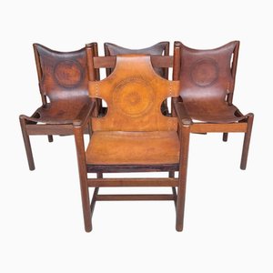 Esszimmerstühle aus Leder im Safari-Stil, 4 . Set