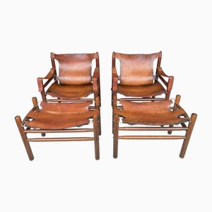 Safari Chair and Ottoman by Arne Norell, 1970, Set of 4