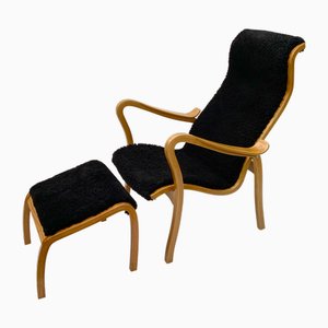 Vintage Torparen Chair in Oak with Ottoman, 1960s, Set of 2