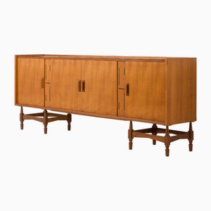 Itaian Mid-Century Teak Sideboard with Black Glass Top and Inlays, 1970s