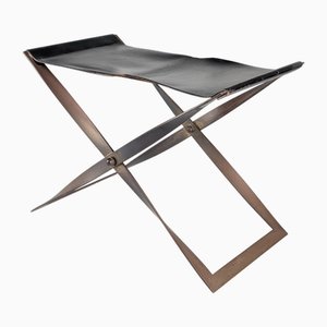 Klapphocker aus Stahl & Leder, Dänemark, 1960er