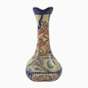 Vintage Japanese Satsuma Vase in Porcelain and Copper