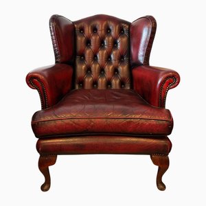 Chesterfield Wingback Armchair in Red Leather