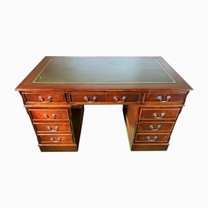 Bureau en Acajou et Plateau en Cuir Vert