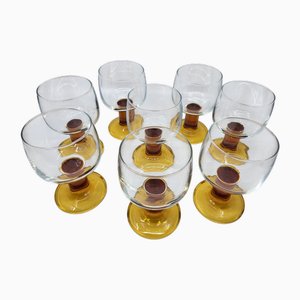 Vintage French Amber Glass Set, 1970, Set of 8