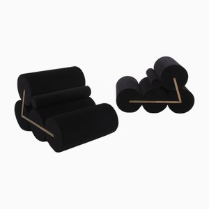 Juego de Sillones de terciopelo negro de Auro Trivellato para ALI, 1972