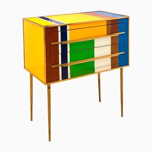 Vintage Pop Chest of Drawers in Polished Colored Glass and Brass