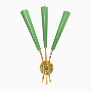 Lámpara de pared Sputnik con tres luces en dorado y verde