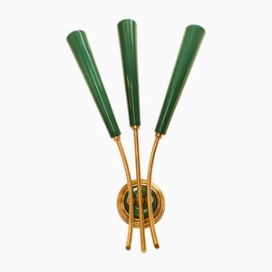 Lámpara de pared Sputnik en oro y verde con tres luces