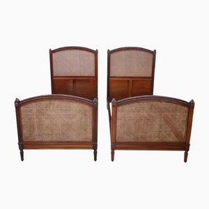 Lits Simples en Noyer et Paille de Vienne, Set de 2