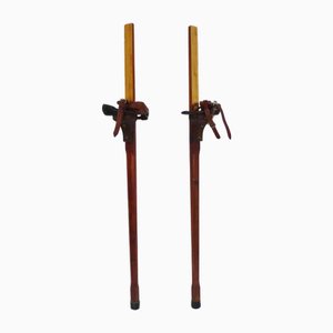 Wooden and Leather Stilts, 1960s, Set of 2