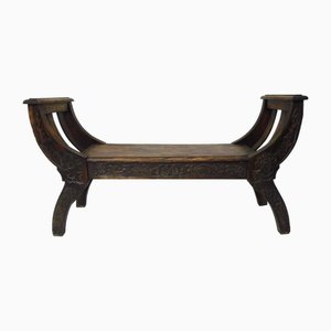 Banc Vintage en Bois Sculpté, Syrie, 1950s