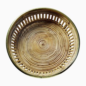 Vintage Italian Brass Tray in Light Bamboo by Gabriella Crespi, 1970s