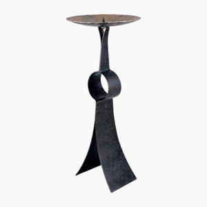 Brutalist Forged Large Metal Candlestick, 1970s