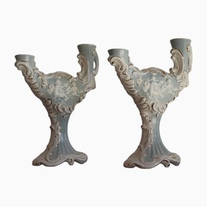 Candelabros barrocos de cerámica Capodimonte, años 50. Juego de 2