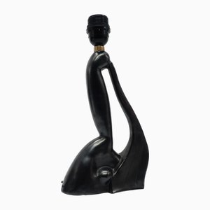 Pied de Lampe Sculptural Anthropomorphe en Céramique Noire par Gil Agnoloni, Italie, 1950