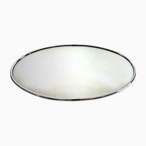 Espejo de pared elíptico alemán Mid-Century moderno de cristal niquelado de Planilux, 1973