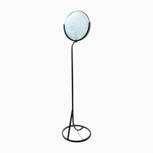 Lampadaire en Métal et Disque de Verre Sablé