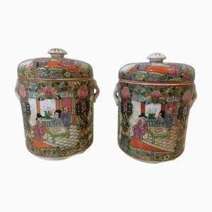 Vases à Thé Vintage en Céramique Peinte, Chine, 1940s, Set de 2