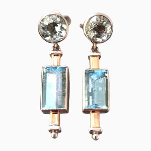 Art Deco Aquamarin Ohrringe aus Platin und Gold, 1925, 2 . Set
