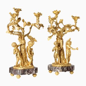 Rococo-Style Candelabras with Musical Cherubs, Set of 2