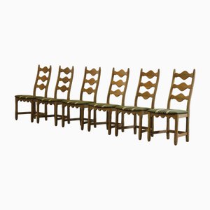Dänische Brutalistische Vintage Stühle aus Eiche mit hoher Rückenlehne, 1960er, 6er Set
