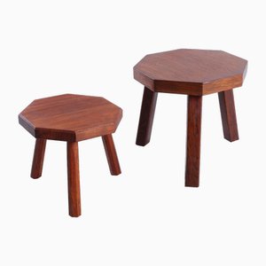 Sechseckige Brutalistische Beistelltische aus Eiche von Charlotte Perriand, 1950er, 2er Set