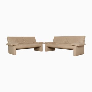 Sofás de 3 y 2 plazas JR 8750 de cuero beige de Jori. Juego de 2