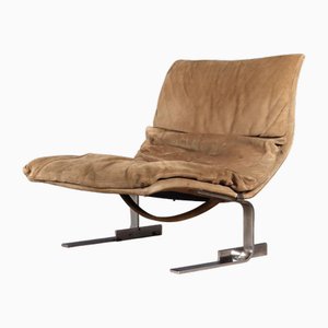 Wave Armchairs in Suede and Metal attributed to Giovanni Offredi for Saporiti Italia, 1970s, Set of 2
