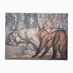 Paul Jouve, The Fox and the Grumpy One, Wood Engraving