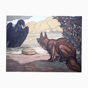 Paul Jouve, Le Renard et le Corbeau, Gravure sur bois