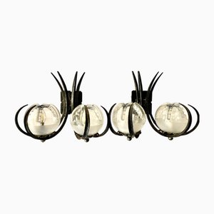 Lampade da parete vintage brutaliste in vetro di Murano di Mazzega, anni '60, set di 2